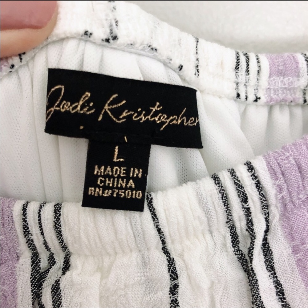 SOLD Jodi Kristopher Striped Off Shoulder Jumpsuit - Picture 6 of 8